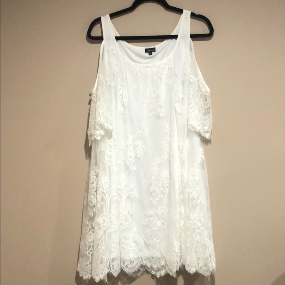 Torrid White Lace Midi Open Shoulder Dress